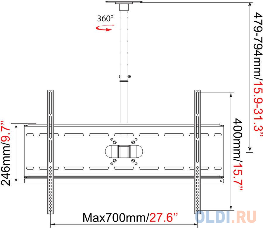 Кронштейн для телевизора Cactus CS-CP04-R черный 37"-70" макс.81.6кг потолочный поворот и наклон