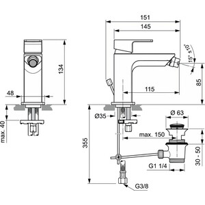 Смеситель для биде Ideal Standard Edge с донным клапаном, хром (A7118AA) в Москвe