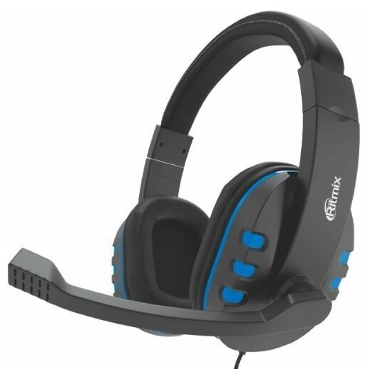 Проводная гарнитура Ritmix RH-555M Gaming Blue, 2xJack 3.5mm, черный/синий