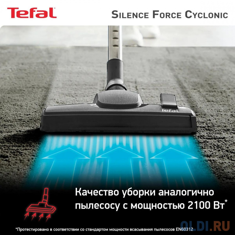 Пылесос Tefal Silence Force Cyclonic TW7233EA 550Вт красный/серый