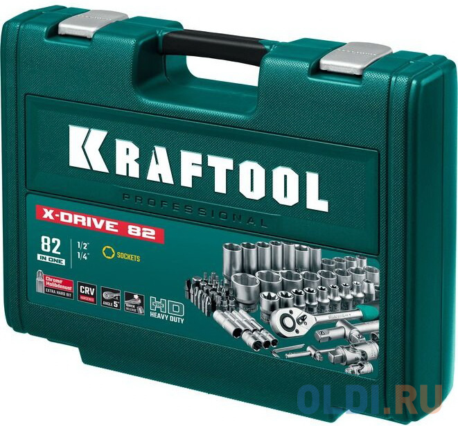 KRAFTOOL X-Drive 82, 82 предм., (1/2?+1/4?), универсальный набор инструмента (27887-H82)