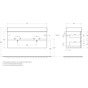 Мебель для ванной Cezares Molveno 46 120х46 с двойной раковиной, Bianco Ghiaccio