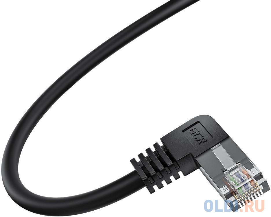 GCR Патч-корд прямой 3.0m UTP кат.5e, черный, правый угол, литой, ethernet high speed, RJ45, T568B, GCR-53146