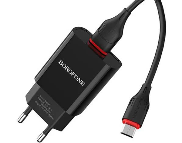 Сетевое зарядное устройство+кабель Lightning Borofone BA20A Sharp, 1USB, 2.1A, черный (02128)