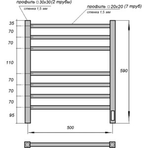 Полотенцесушитель электрический Point П7 500х600 диммер справа, черный (PN71856B)