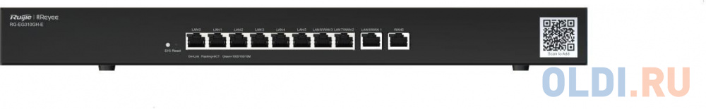 Ruijie Reyee Rack-mountable 10-port full gigabit router, providing one WAN port, six LAN ports, and three LAN/WAN ports; recommended concurrency of 30