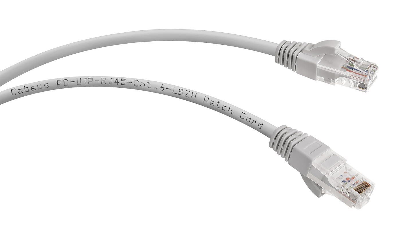 Патч-корд UTP кат.6, 0.5 м, RJ45-RJ45, серый, CU, LSZH, Cabeus (PC-UTP-RJ45-Cat.6-0.5m-LSZH)