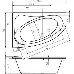 Акриловая ванна Riho Lyra 155x100 R правая, без гидромассажа (B021001005)