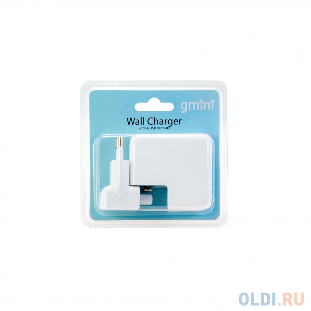 Зарядное устроиство USB от сети питания 220В Gmini GM-WC-184-4USB с 4 USB портами, белый