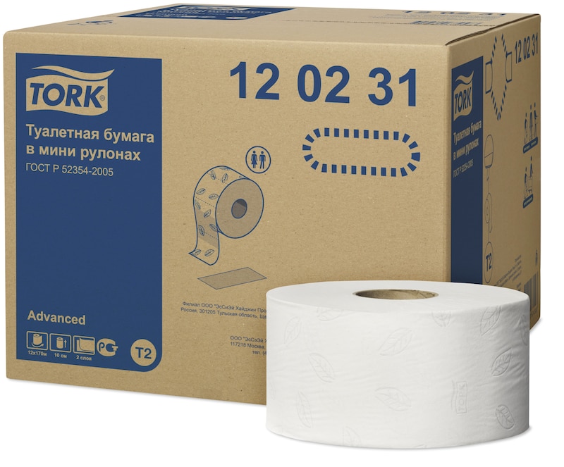 Бумага туалетная TORK Advanced T2, слоев: 2, листов 1214шт., длина 170м, белый, 12шт. (120231)