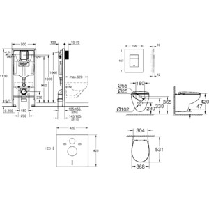 Комплект унитаза Grohe Bau Ceramic унитаз подвесной, с сиденьем микролифт, инсталляция, клавиша хром (39586000) в Москвe