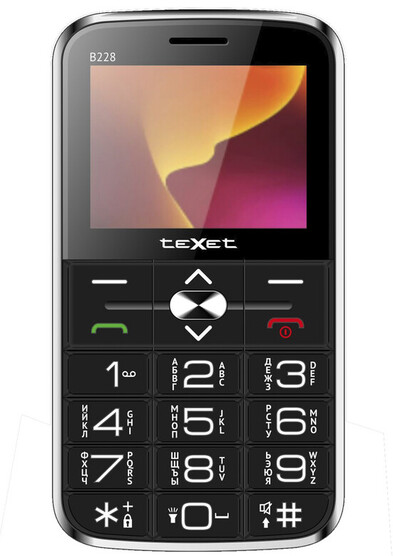 Мобильный телефон teXet TM-B228, 2.4" 320x240 TN, 32Mb RAM, 32Mb, BT, 1xCam, 2-Sim, 1450 мА·ч, micro-USB, черный (TM-B228BK)