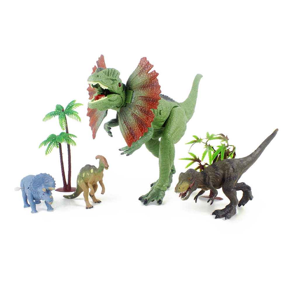 Игровой набор Mioshi Active "Хищник на охоте: Дилофозавр", динозавры: 4 шт., деревья: 2 шт., звук, свет, разноцветный (RS007-3)