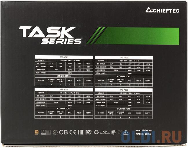 Блок питания 600W Chieftec Task Retail (ATX 2.3, 600W, 80+ BRONZE, APFC, 120mm fan) (TPS-600S)