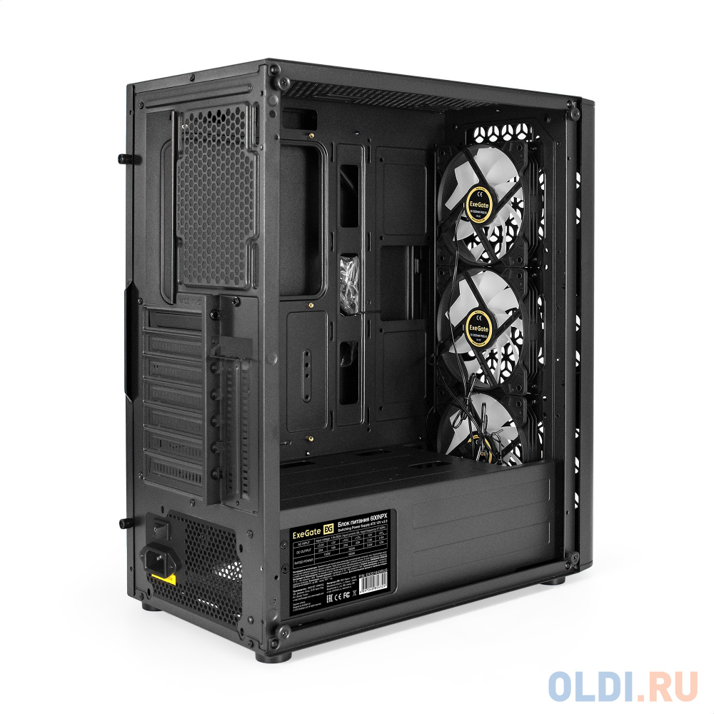 Корпус Miditower ExeGate EVO-9202-NPX600 (ATX, БП 600NPX с вент. 12 см, с окном, 1*USB+1*USB3.0, аудио, 3 вент. 12см с RGB подсветкой) в Москвe