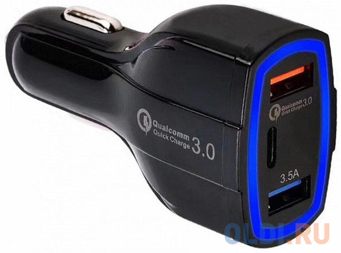 Автомобильное зарядное устройство ORIENT QC-12V3B 3.5А 2 х USB USB-C черный