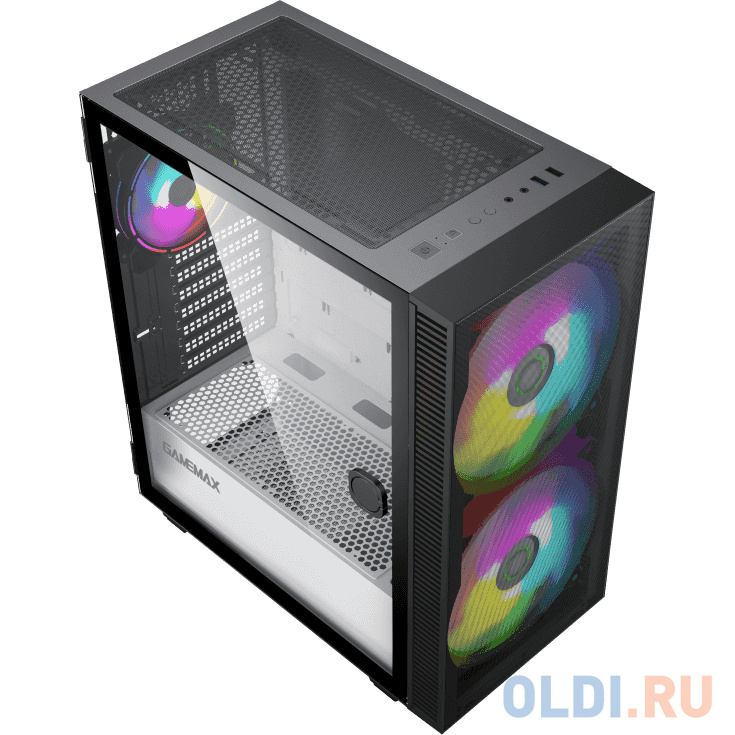 Компьютерный корпус, без блока питания ATX/ Gamemax Aero ATX case, black, w/o PSU, w/1xUSB3.0+1xUSB2.0, w/2x20cm ARGB GMX-20-ARGB front fans, w/1x12cm