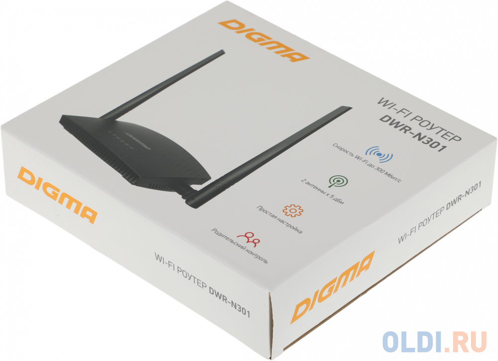 Wi-Fi роутер Digma DWR-N301,  N300,  черный