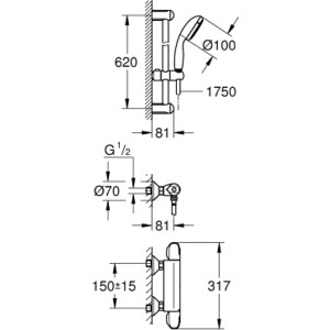 Термостат для душа Grohe Grohtherm 1000 New с душевым гарнитуром (34151004)