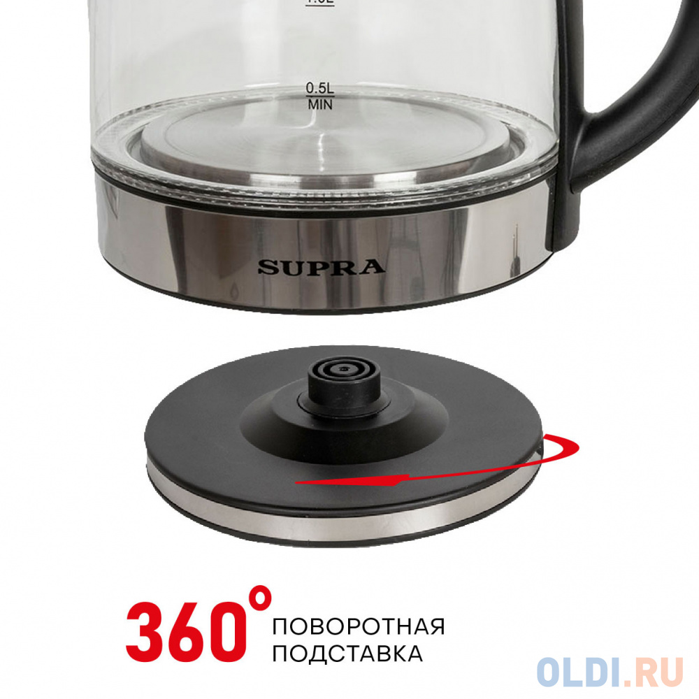 Чайник электрический Supra KES-1852G 1.8л. 1500Вт черный (корпус: стекло)