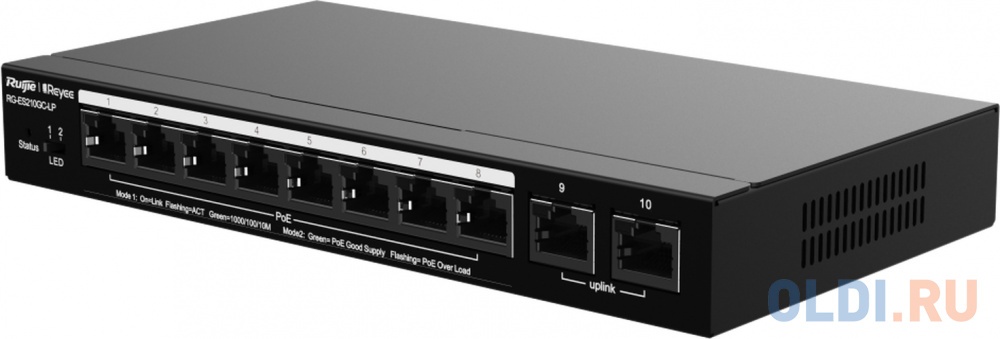 Reyee 10-Port Gigabit Smart POE Switch, 8 PoE/POE+ Ports with 2 Gigabit RJ45 uplink ports, 70W PoE power budget, Desktop Steel Case