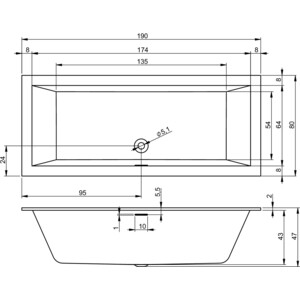 Акриловая ванна Riho Rething Cubic Fall 190x80 с каркасом, заполнение через перелив (B108013005, 2YNVN1018) в Москвe