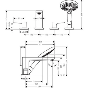 Смеситель на борт ванны Hansgrohe Metropol Classic для механизма 13444180, хром глянцевый (32552000)