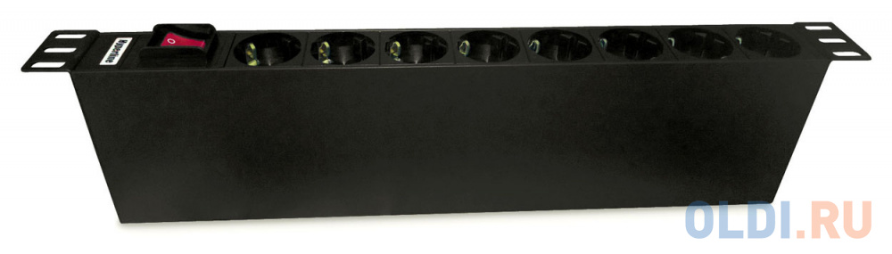 Блок розеток Hyperline SHT19-8SH-S-IEC для 19" шкафов, горизонтальный, 8 универсальных розеток, 10A, выключатель,IEC320 C14 10A