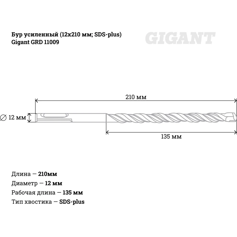 Усиленный бур sds-plus Gigant