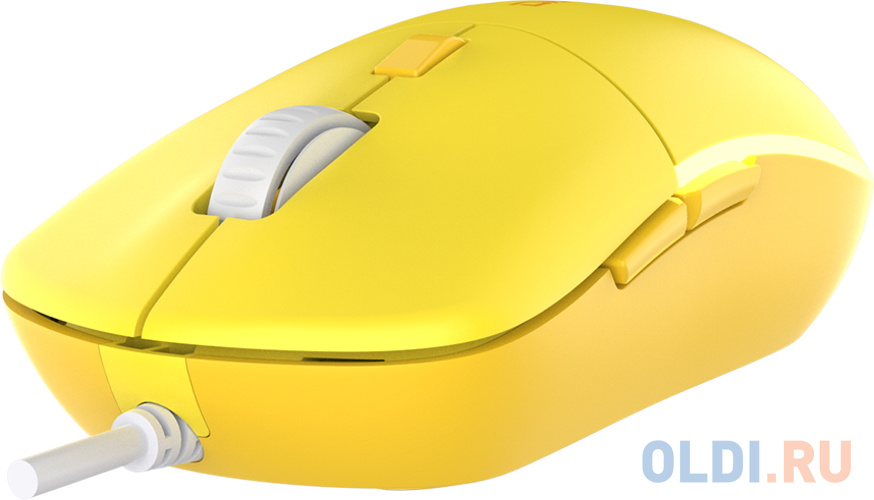 Мышь проводная Dareu LM121 Yellow (желтый), DPI 800/1600/2400/6400, подсветка RGB, размер 116x35x60мм, 1,8м