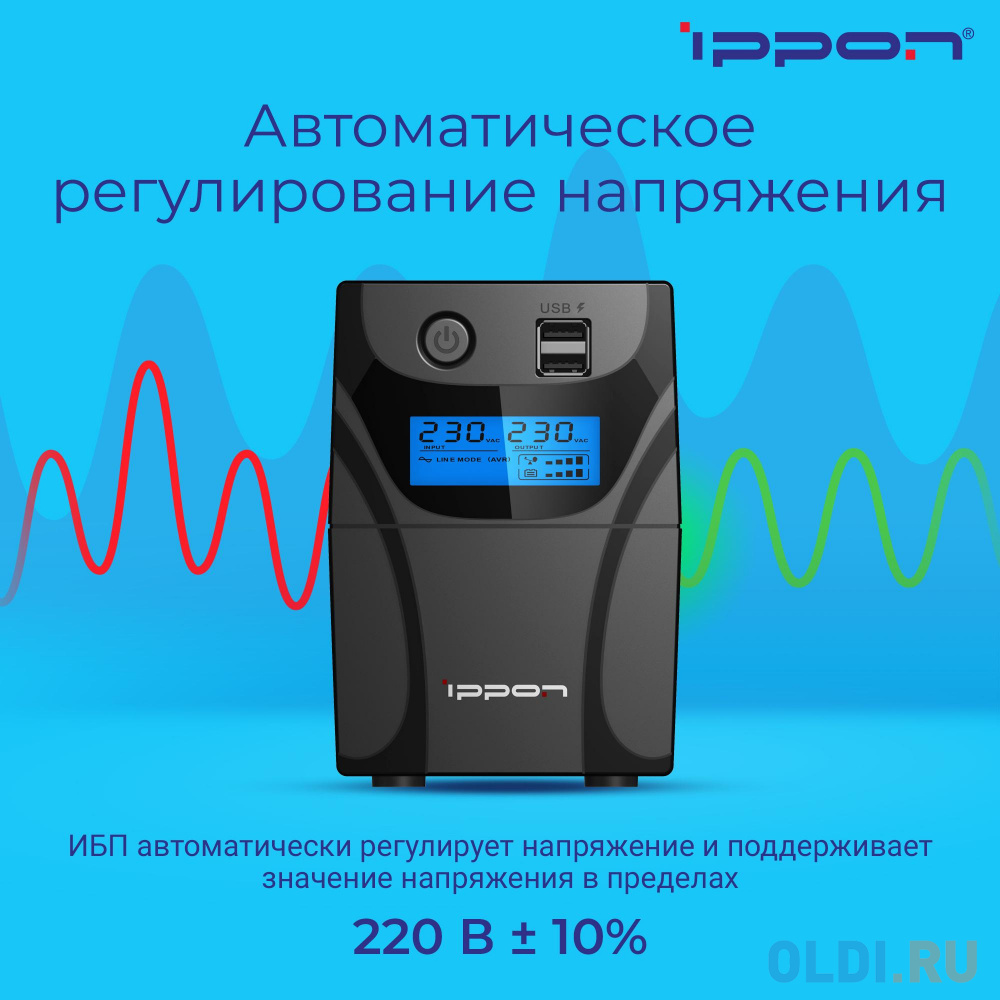 ИБП Ippon Back Power Pro II 650 650VA/360W LCD,RJ-45,USB (2 EURO)