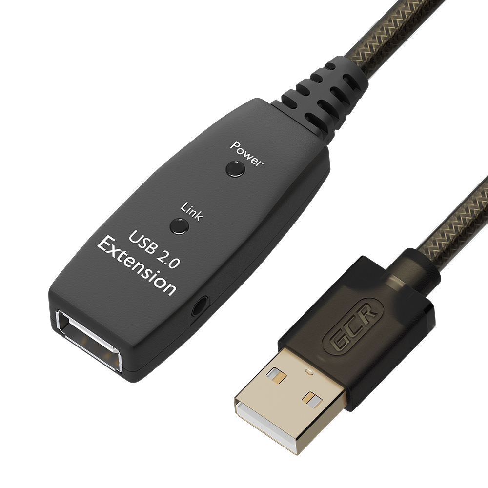 Кабель GreenConnect 3.0m USB 2.0, AM/AF, черно-прозрачный (GCR-53793)