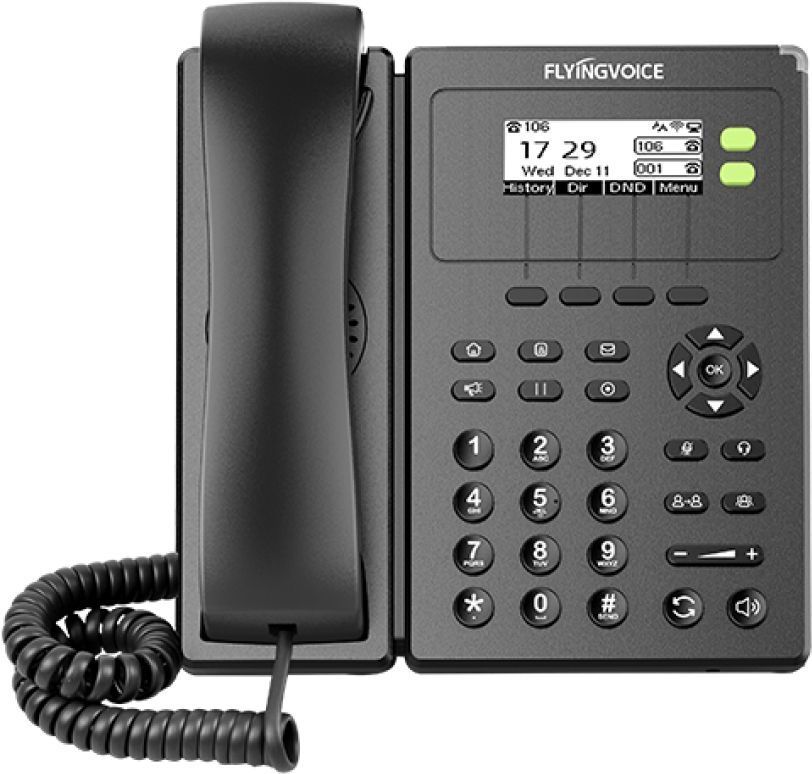 VoIP-телефон FLYINGVOICE FIP-10, 2 линии, 2 SIP-аккаунта, монохромный дисплей, черный (FIP-10)