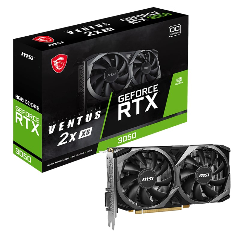 Видеокарта MSI GeForce RTX 3050 VENTUS 2X XS OC 1552Mhz PCI-E 8192Mb 14000MHz 128-bit DVI-D HDMI DP RTX 3050 VENTUS 2X XS 8G OC