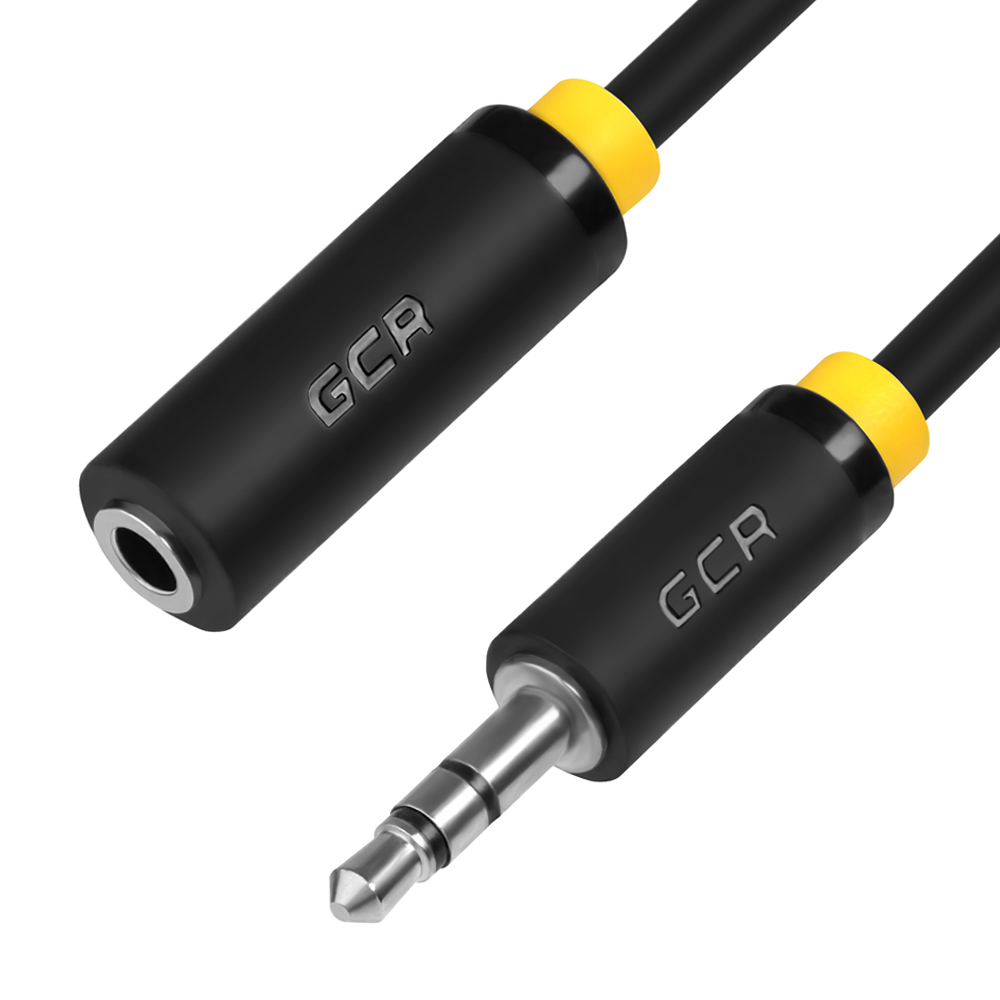 Кабель-удлинитель Jack 3.5mm(M)-Jack 3.5mm(F), экранированный, 1.5м, черный/желтый GCR Premium GCR-STM11 ( GCR-STM1114-1.5m)