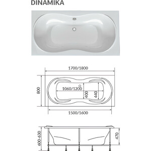 Акриловая ванна 1Marka Dinamika 170х80 с каркасом (01ди1780кс2+)