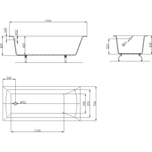 Чугунная ванна OWL 1975 Konung 170x70 без ручек, ножки в комплекте (OWLIB191113)
