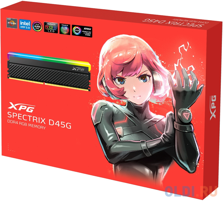 64GB ADATA DDR4 3600 DIMM XPG Spectrix D45G RGB Gaming Memory AX4U360032G18I-DCBKD45G Non-ECC, CL18, 1.35V, RTL