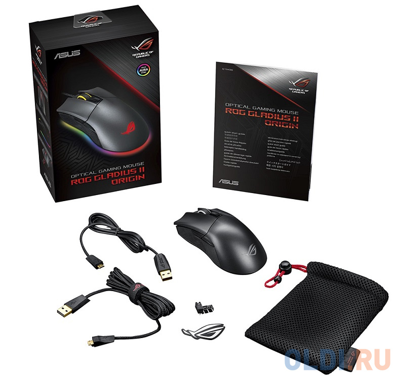 Игровая мышь ASUS ROG Gladius II Origin (RGB LED, 6 кнопок, 12000 dpi, black, USB, 90MP00U1-B0UA00) в Москвe