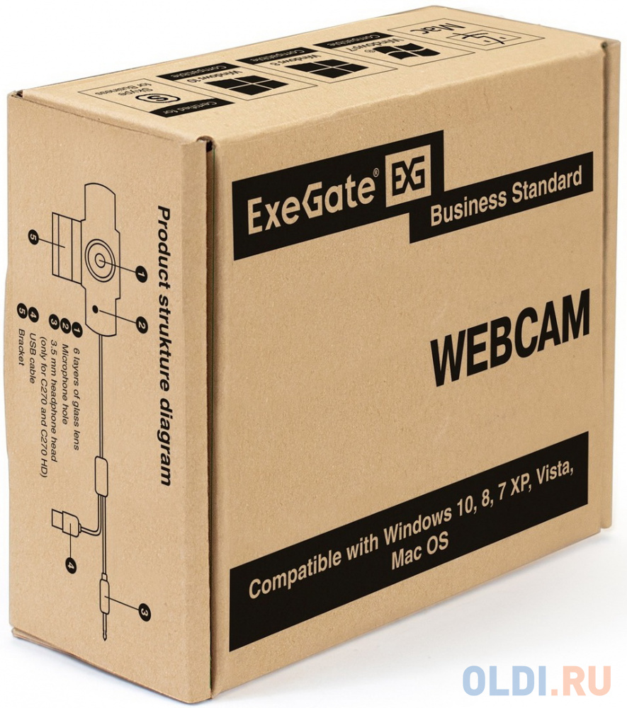 Exegate EX286180RUS Веб-камера ExeGate GoldenEye C270 {матрица 1/3" 0,3 Мп, 640х480,480P,USB+35mm Jack,микро.с шумоподавлением, автофокус, универ