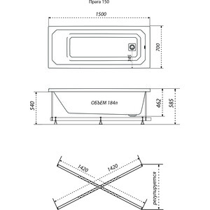 Акриловая ванна Triton Прага 150х70 на каркасе, с фронтальной панелью (Щ0000049391, Щ0000049120)