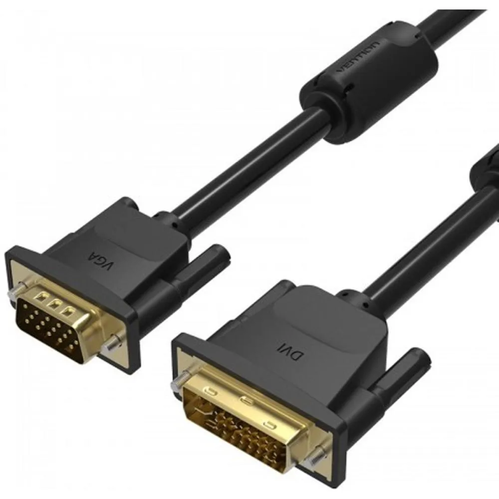 Кабель DVI-I(29M)-VGA(15M) Dual Link, ферритовый фильтр, 3 м, черный Vention (EACBI)