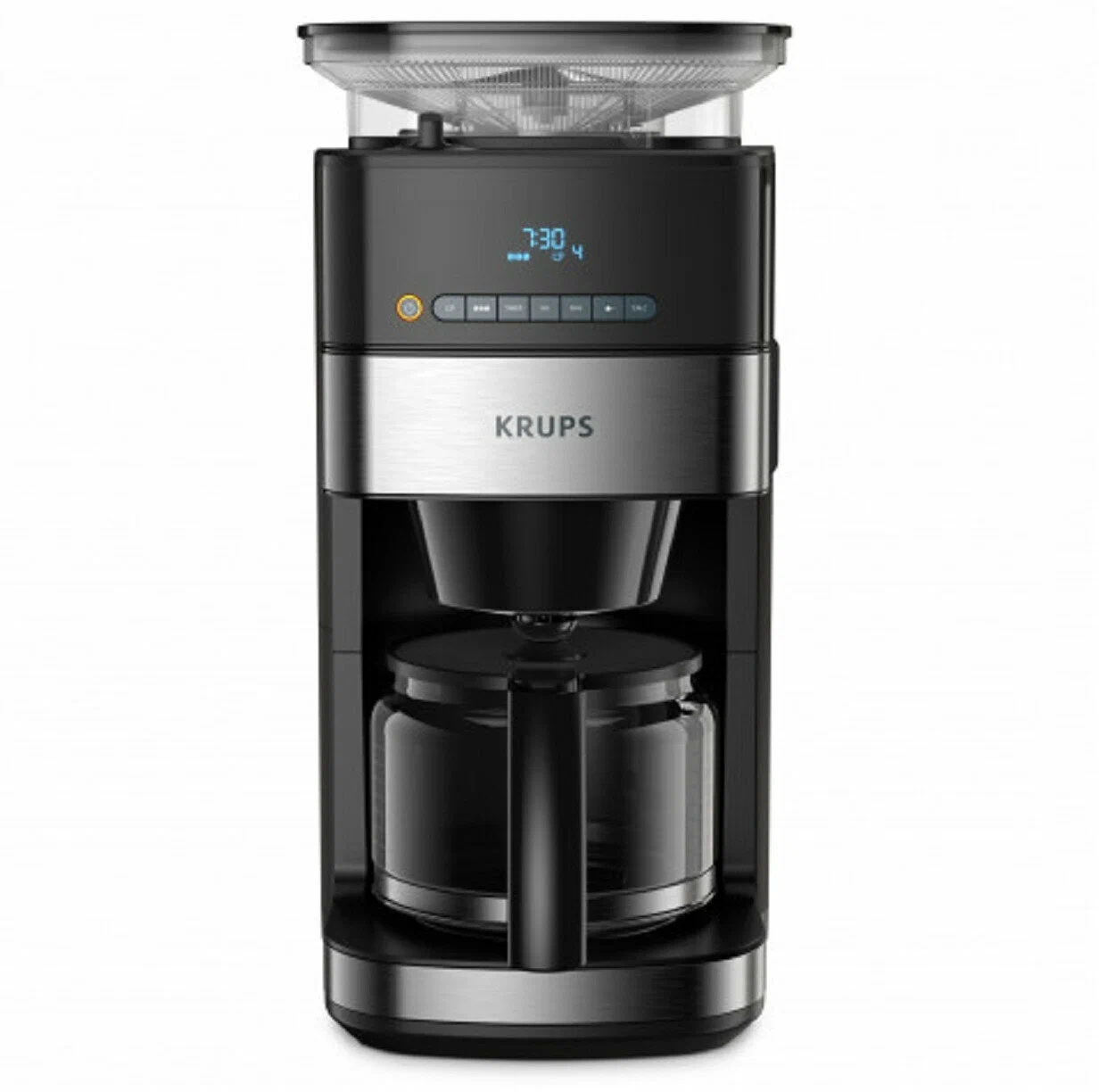 Кофеварка капельная Krups Grind Aroma KM832810, 1 кВт, кофе молотый / зерновой, 1.25 л, дисплей, черный (KM832810)