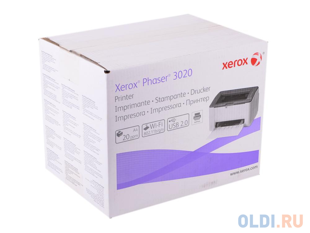 Принтер Xerox Phaser 3020V_BI Монохромная, A4, лазерный, 20 стр/мин, до 15K стр/мес, 128MB, GDI, Wi-Fi.