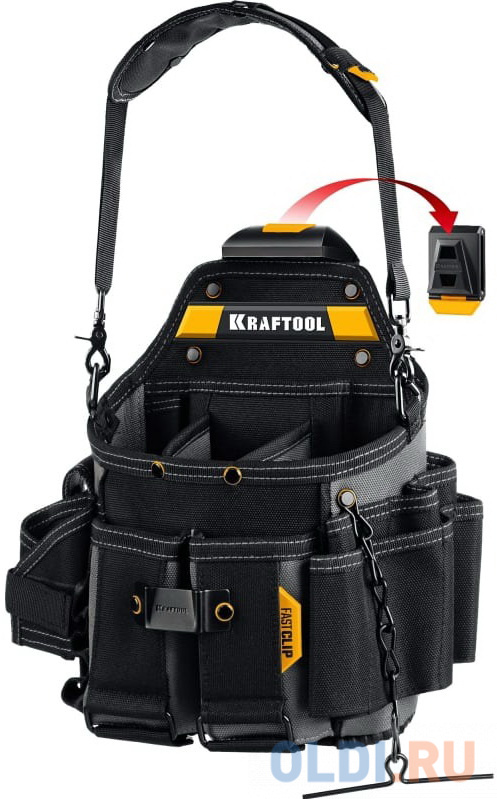 KRAFTOOL KPB-23 с быстросъёмным креплением FastClip, плечевой ремень, 23 кармана и петли, 290 х 310 мм, поясная сумка (38766) в Москвe