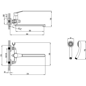 Смеситель для ванны Lemark Partner с душем, хром (LM6557C, LM8063C)