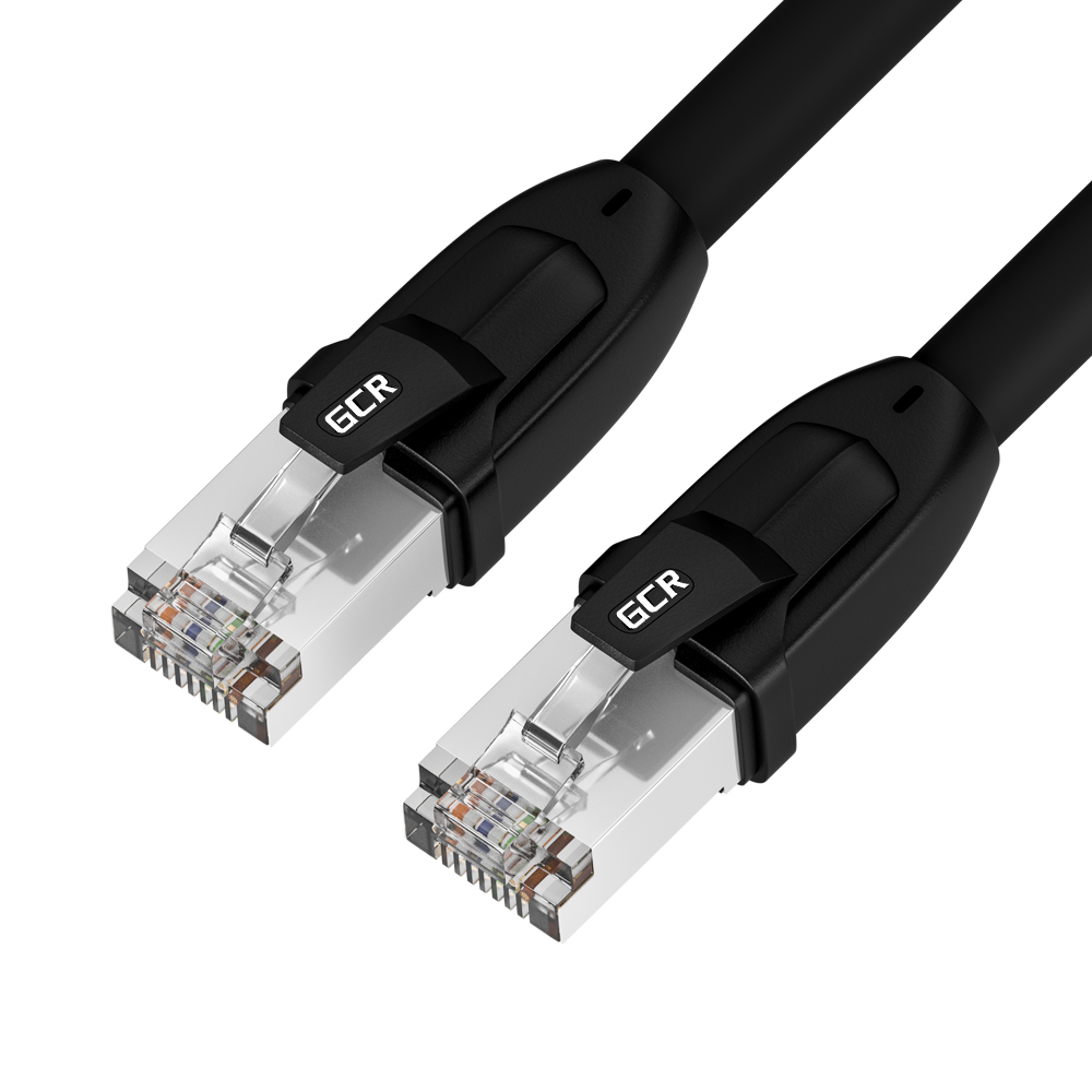 Патч-корд F/FTP кат.8, 0.5м, RJ45-RJ45, черный, LSZH, экранированный, Greenconnect PROF (GCR-52346)