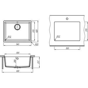 Кухонная мойка Florentina Вега 500/160 грей Fs (22.320.D0500.305 + 22.300.00160.305)