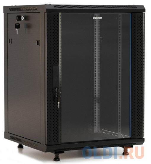 Hyperline TWB-1245-GP-RAL9004 Шкаф настенный 19-дюймовый (19"), 12U, 650x 600х 450мм, стеклянная дверь с перфорацией по бокам, ручка с замком, цв