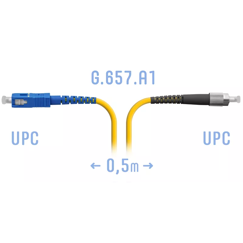 Патч-корд оптический SNR, FC/UPC-SC/UPC, одномодовый, G.657.A1, одинарный, 50см, желтый (SNR-PC-FC/UPC-SC/UPC-A-05m)